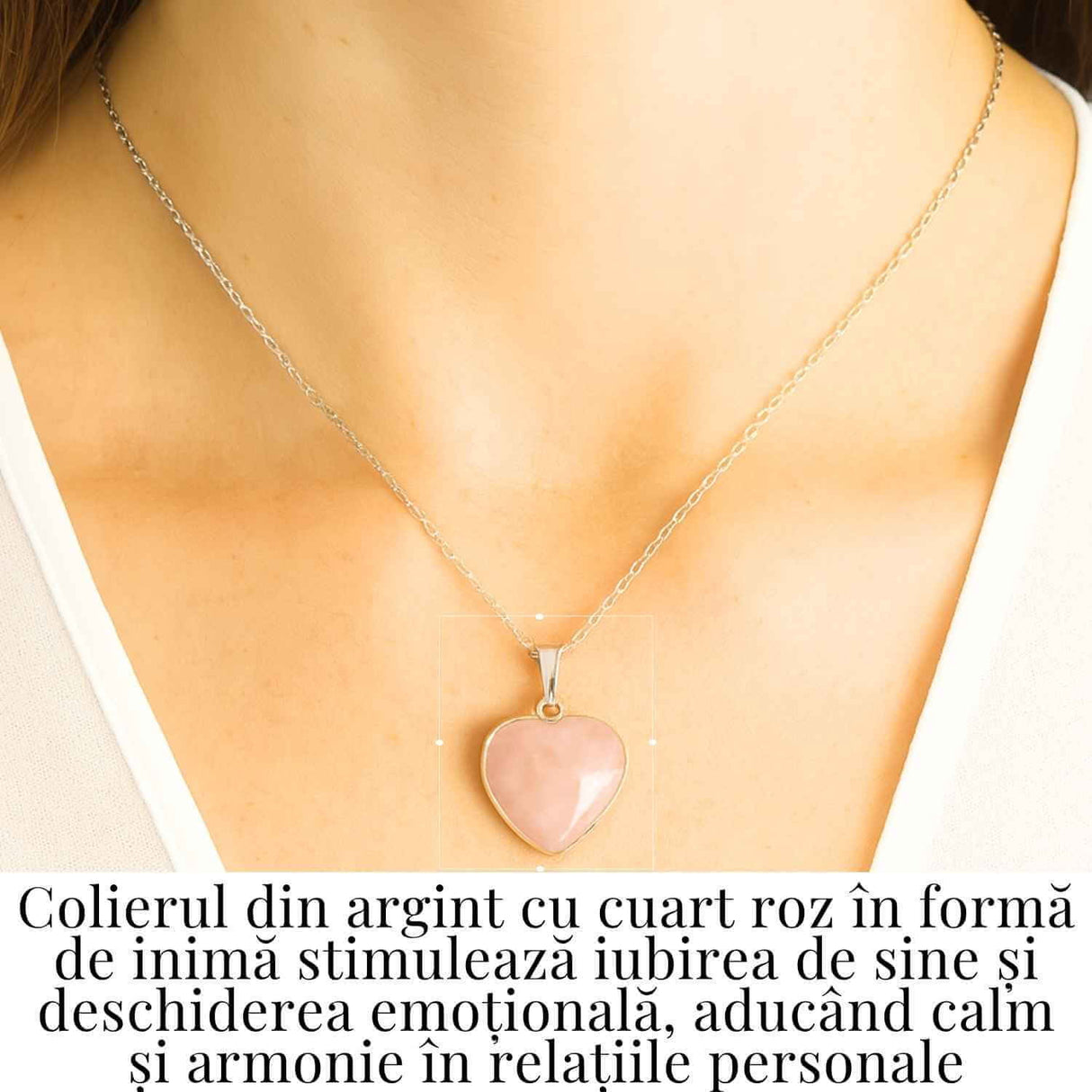 Simbolul Iubirii Pure - Colier Inima Cuart Roz din Argint 925