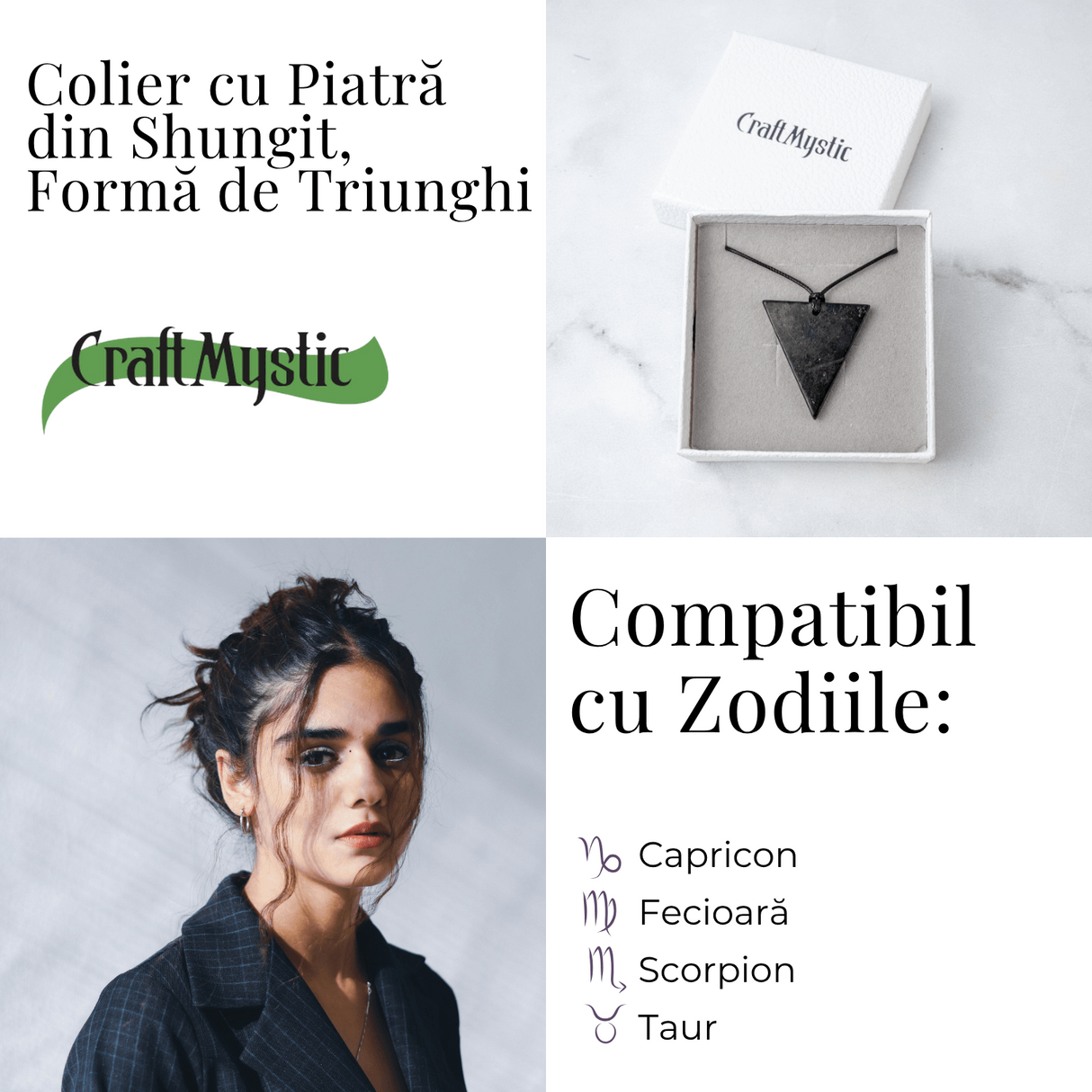 Colier cu Pandantiv Triunghiular din Shungit Natural - Protectie Energetica si Echilibru Interior