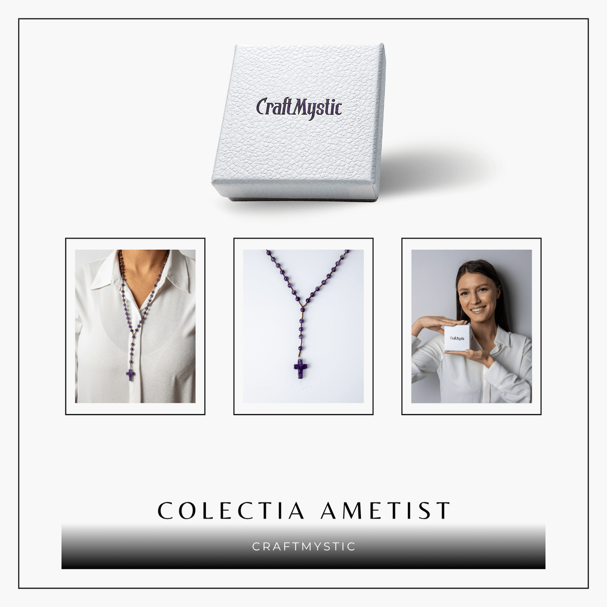 Colier cu Margele din Ametist Natural si Pandantiv Cruce - Liniste Interioara si Protectie Spirituala
