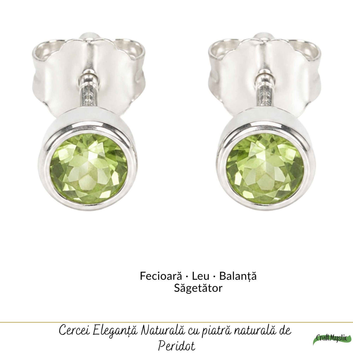 Cercei Argint 925 cu Peridot Fatetat Rotund – Prosperitate si Energie Pozitiva