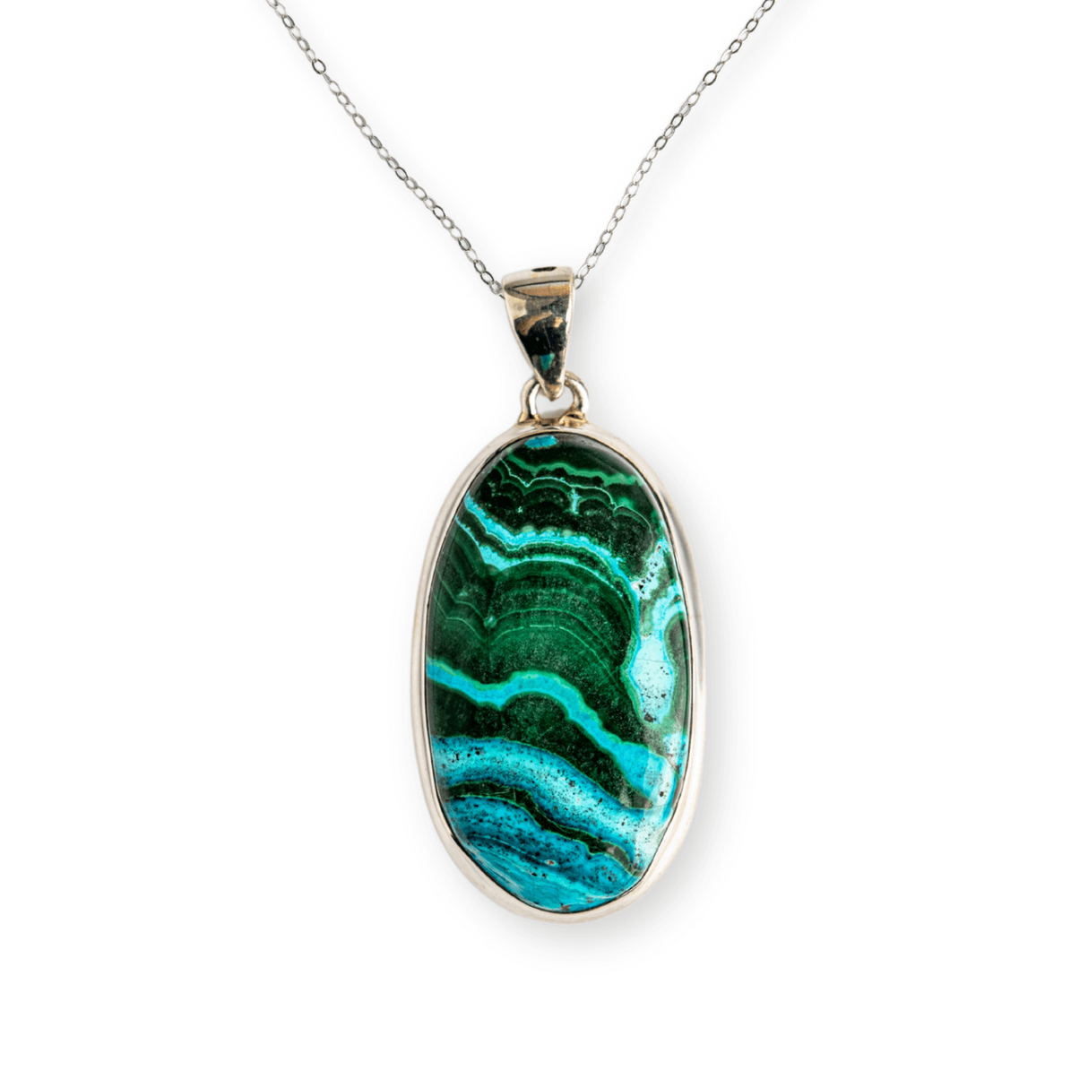 Colier protectie si echilibru emotional - Malachit si Crisocola montura Argint 925 8.35 gr