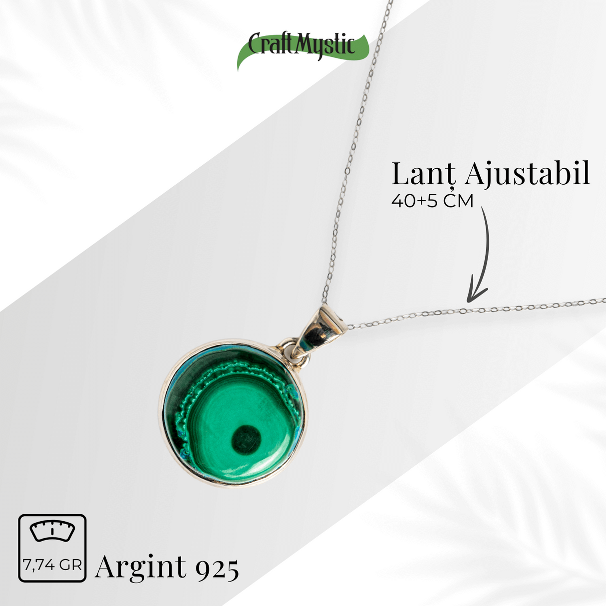 Colier protectie si echilibru emotional - Malachit si Crisocola montura Argint 925 8.35 gr
