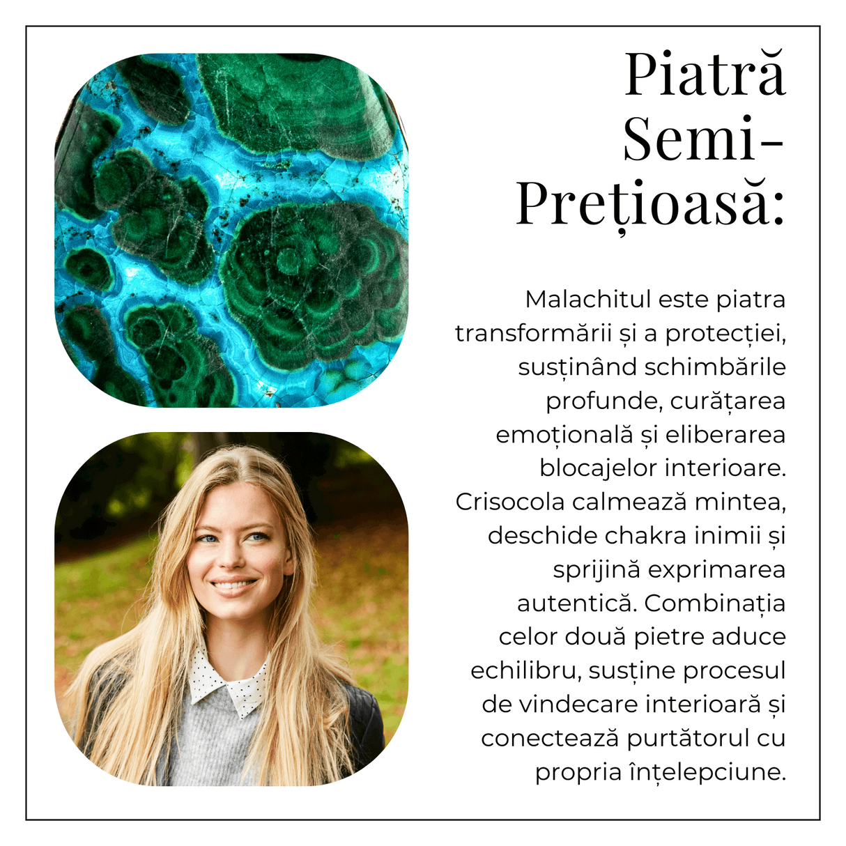 Colier protectie si echilibru emotional - Malachit si Crisocola montura Argint 925 8.35 gr