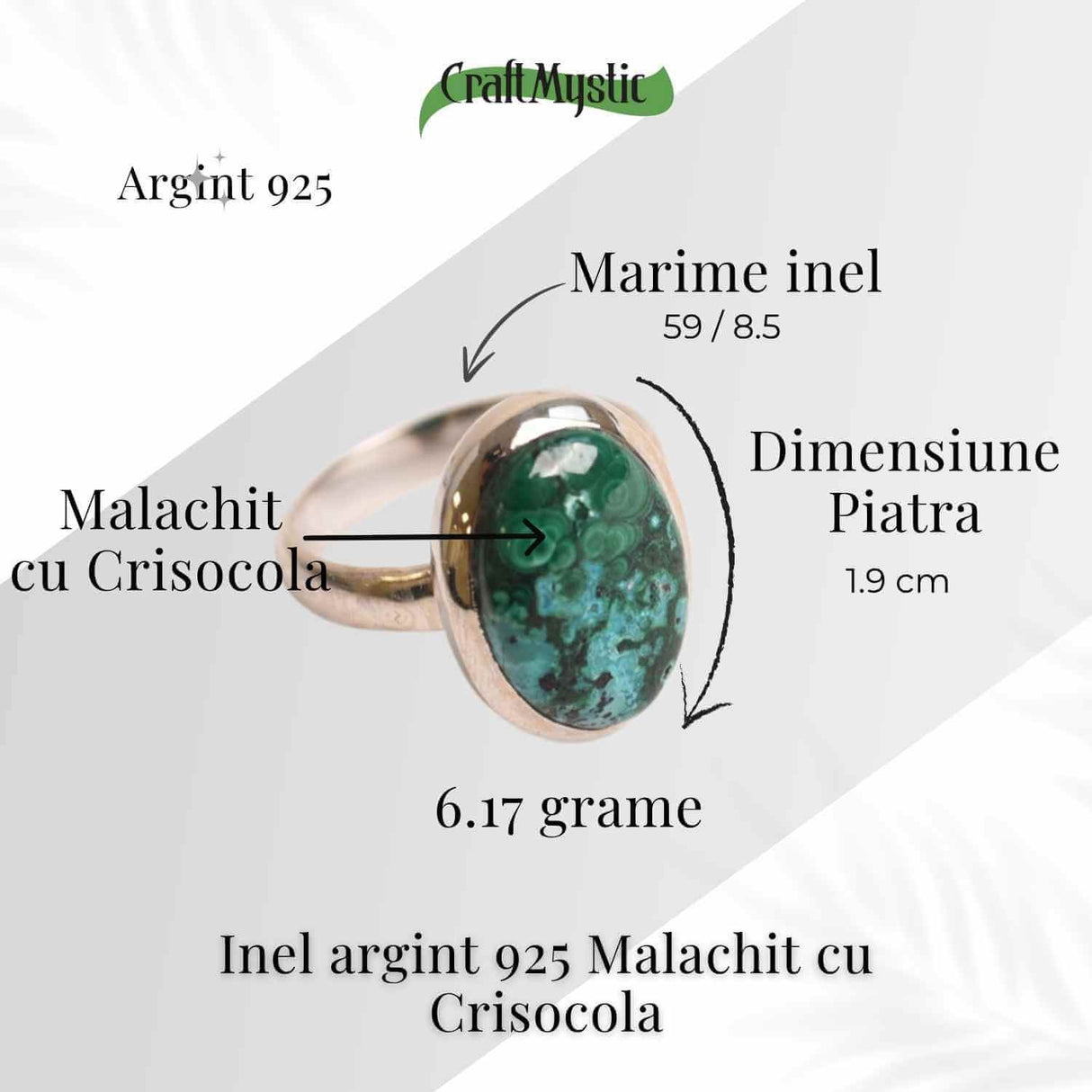 Inel Malachit si Crisocola montura Argint 925 - Protectie si echilibru emotional