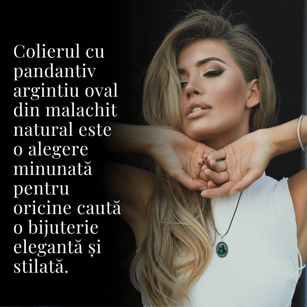 Colier Reglabil cu Pandantiv Argintiu Malachit Qadri