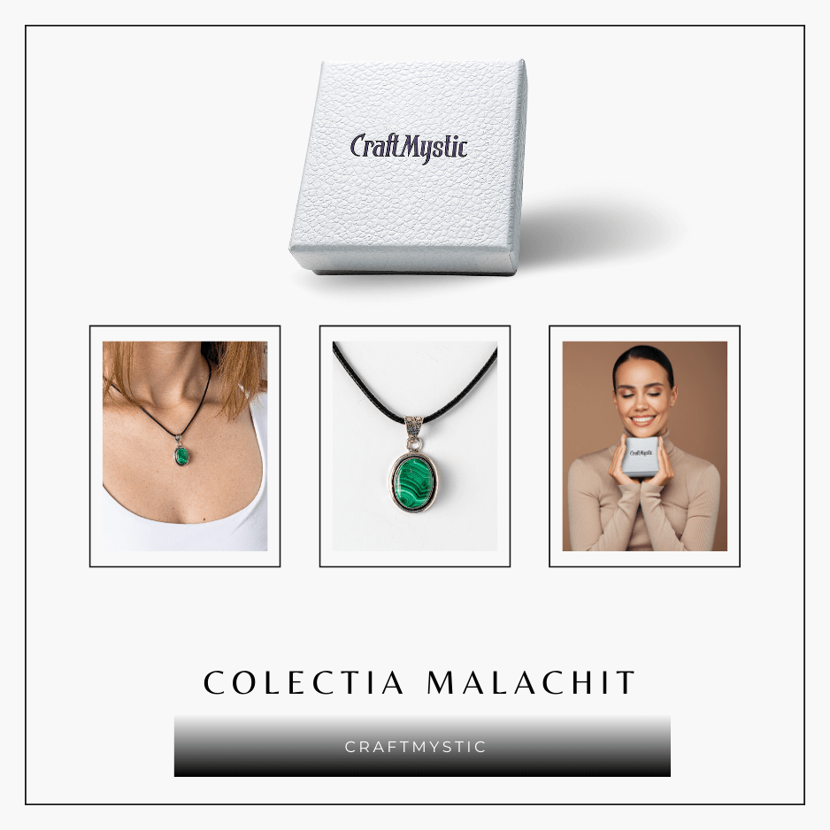 Colier ajustabil cu pandantiv oval din Malachit Natural - Protectie si Echilibru Energetic