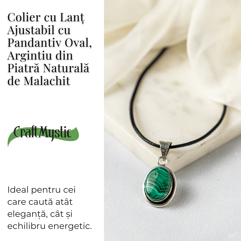Colier ajustabil cu pandantiv oval din Malachit Natural - Protectie si Echilibru Energetic