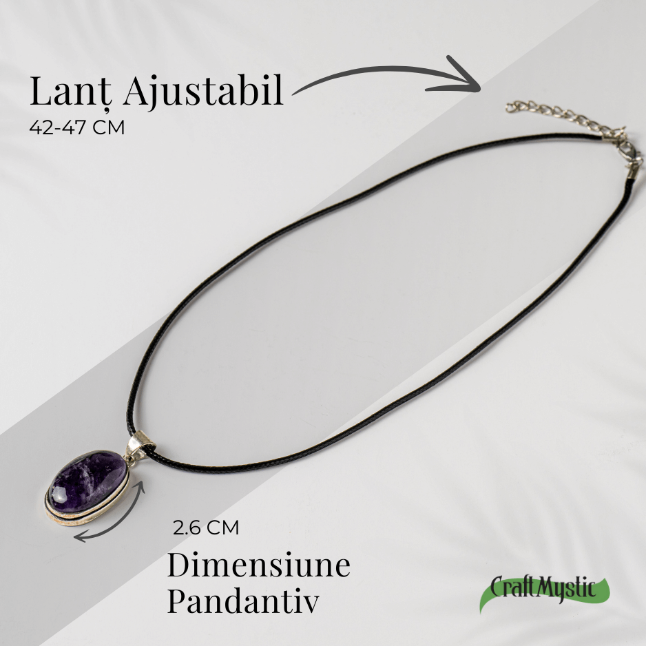 Colier ajustabil cu pandantiv oval din Ametist Natural - Claritate Mentala si Echilibru Spiritual