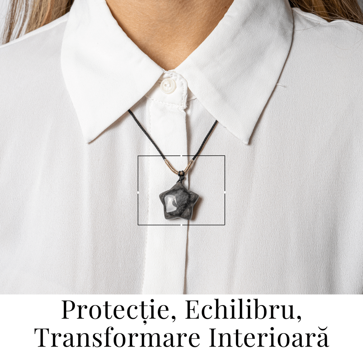 Colier Stea din Obsidian de Gheata Natural cu Snur Reglabil - Protectie si Claritate Interioara