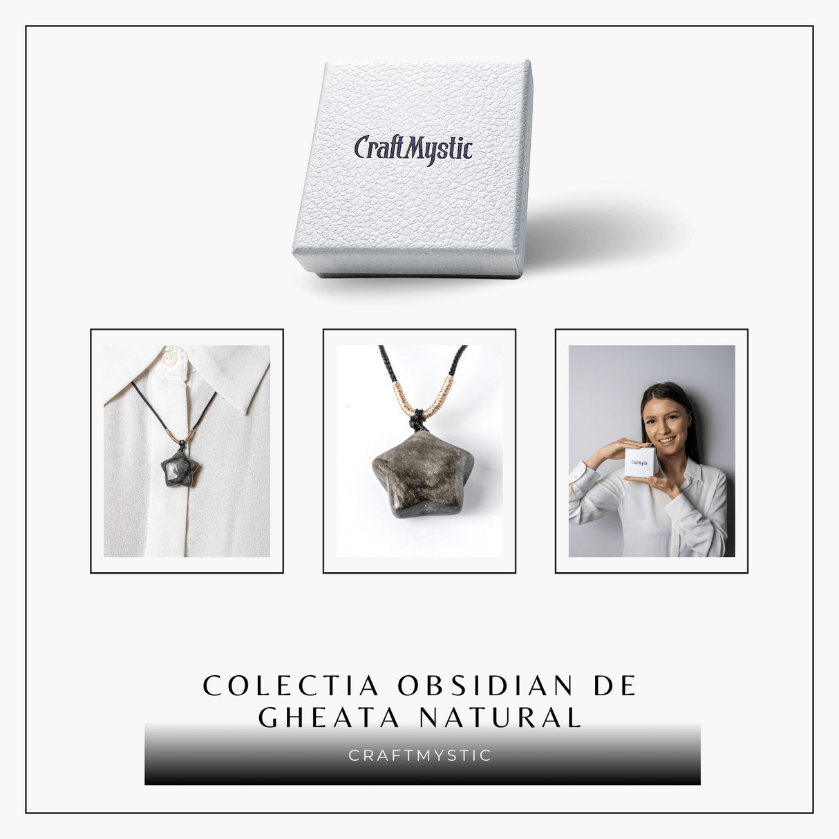 Colier Stea din Obsidian de Gheata Natural cu Snur Reglabil - Protectie si Claritate Interioara