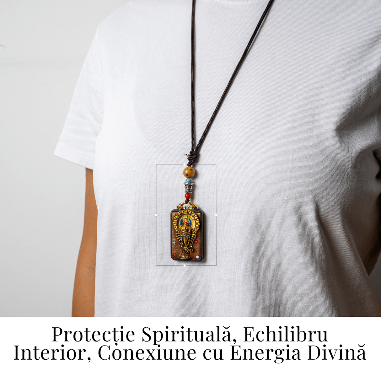 Colier Thangka Nepalez din Lemn de Abanos cu Ganesha - Protectie, Intelepciune si Noi Inceputuri