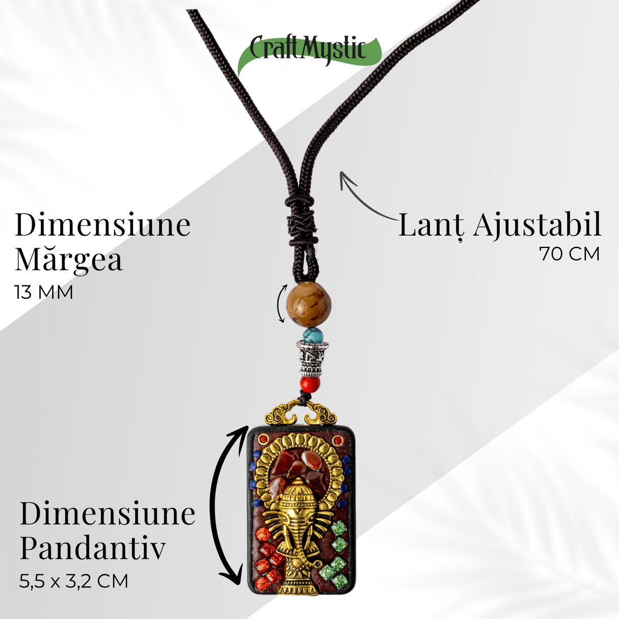 Colier Thangka Nepalez din Lemn de Abanos cu Vasul Abundentei - Protectie Spirituala si Echilibru Interior
