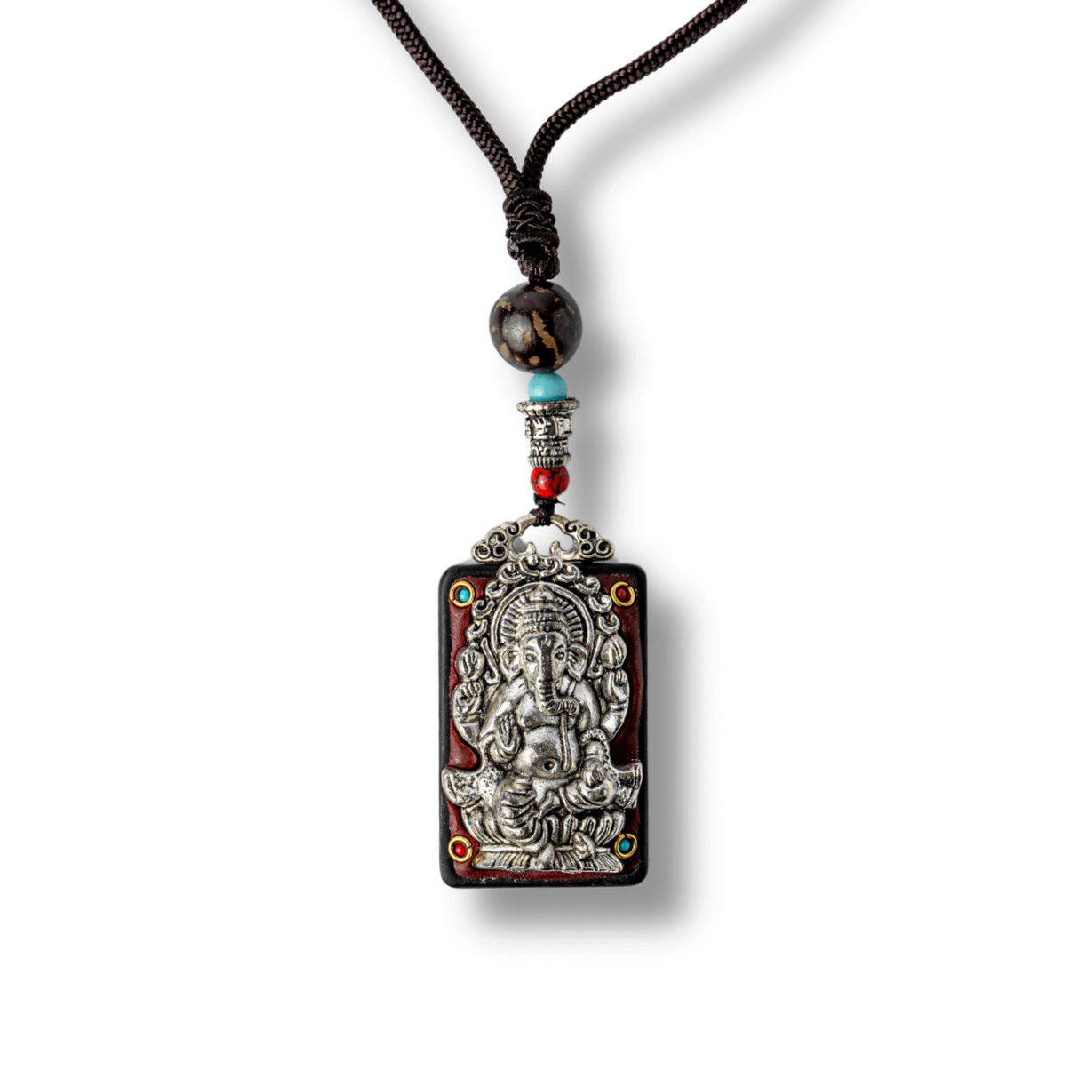Colier Thangka Nepalez din Lemn de Abanos cu Zeul Ganesha - Prosperitate, Intelepciune si Protectie Divina