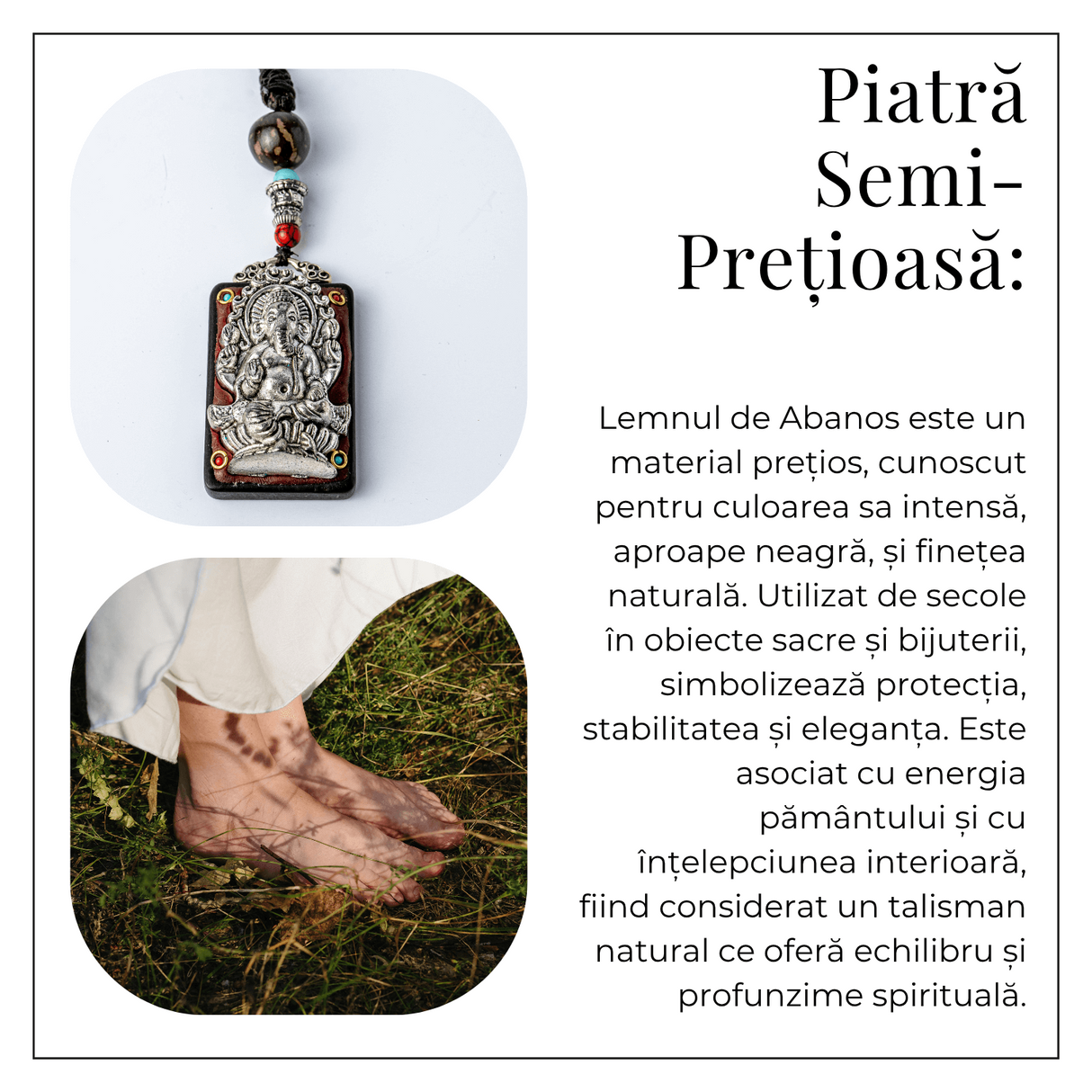 Colier Thangka Nepalez din Lemn de Abanos cu Zeul Ganesha - Prosperitate, Intelepciune si Protectie Divina