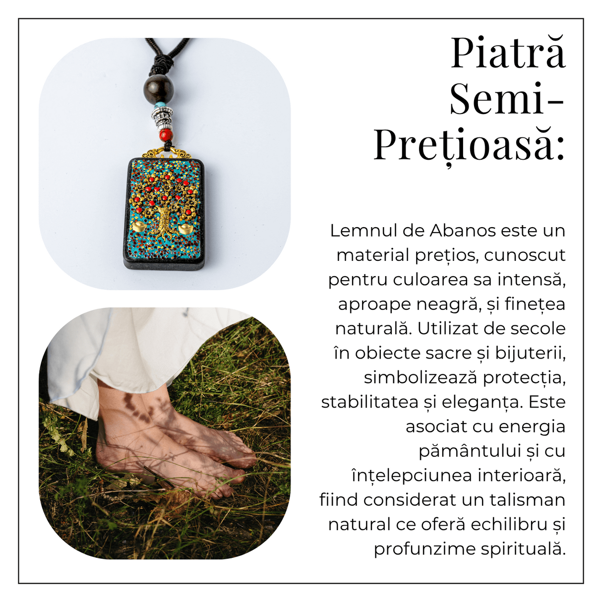 Colier Thangka Nepalez din Lemn de Abanos cu Arborele Vietii - Echilibru, Renastere si Conexiune Divina