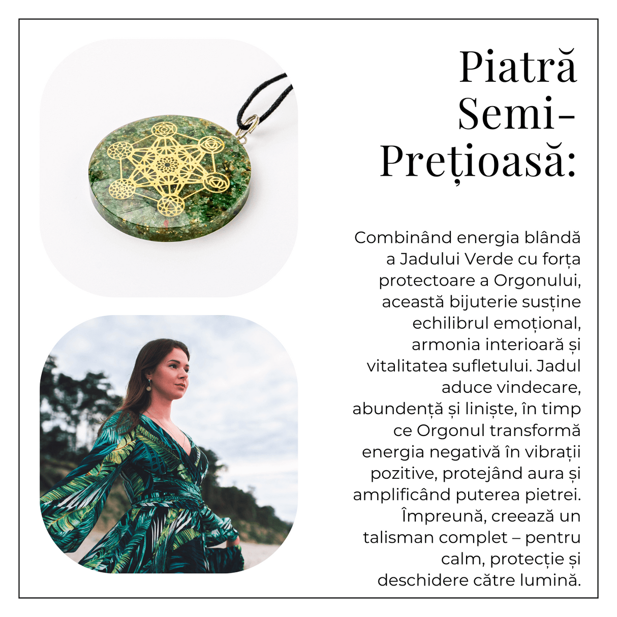 Pandantiv Orgon Verde cu Simbol Metatron - Protectie Energetica, Echilibru si Conexiune Sacra