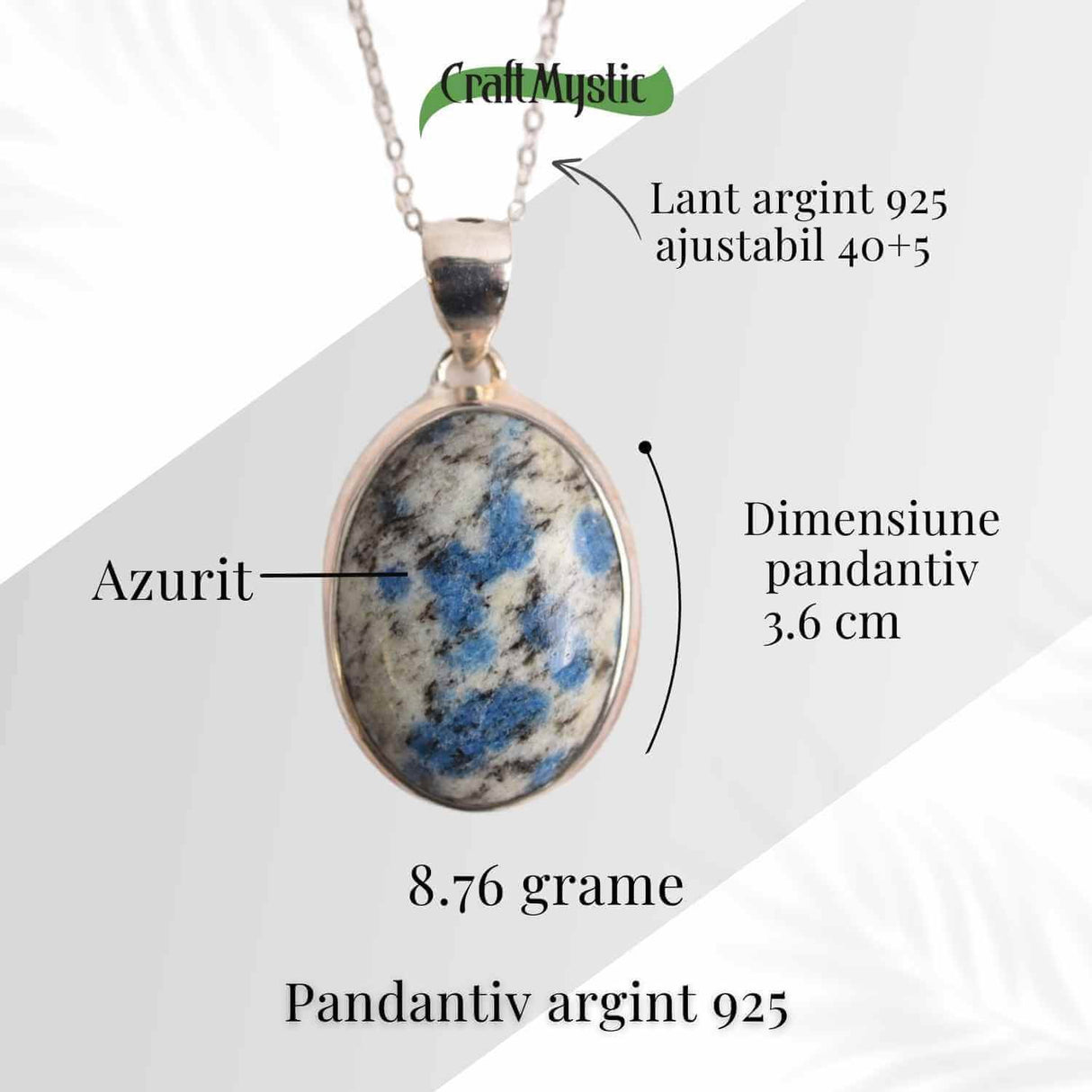 Colier cu piatra de Azurit si Argint 925, 8.76 gr - Claritate Mentala si Intuitie Amplificata