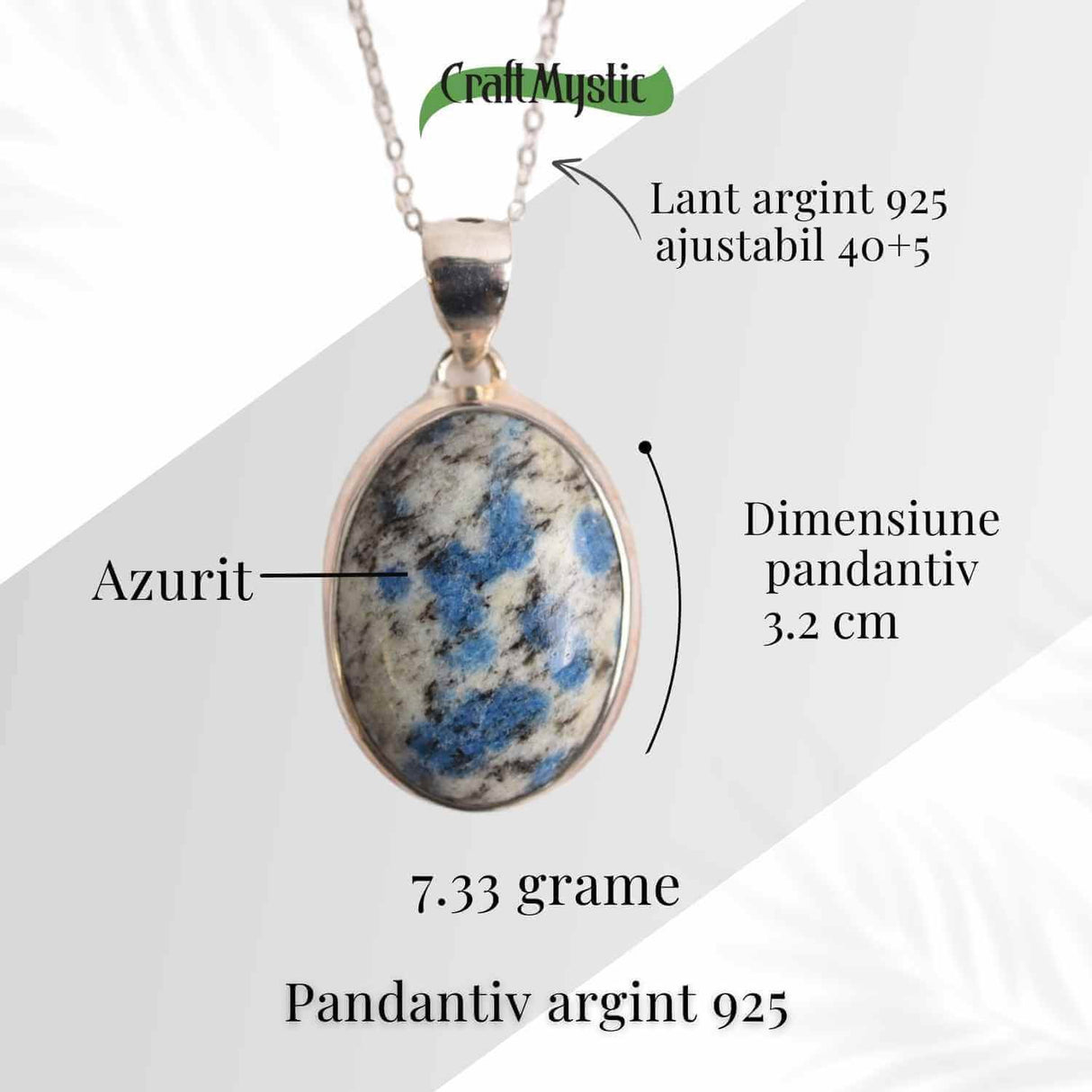 Colier cu piatra de Azurit si Argint 925, 8.76 gr - Claritate Mentala si Intuitie Amplificata