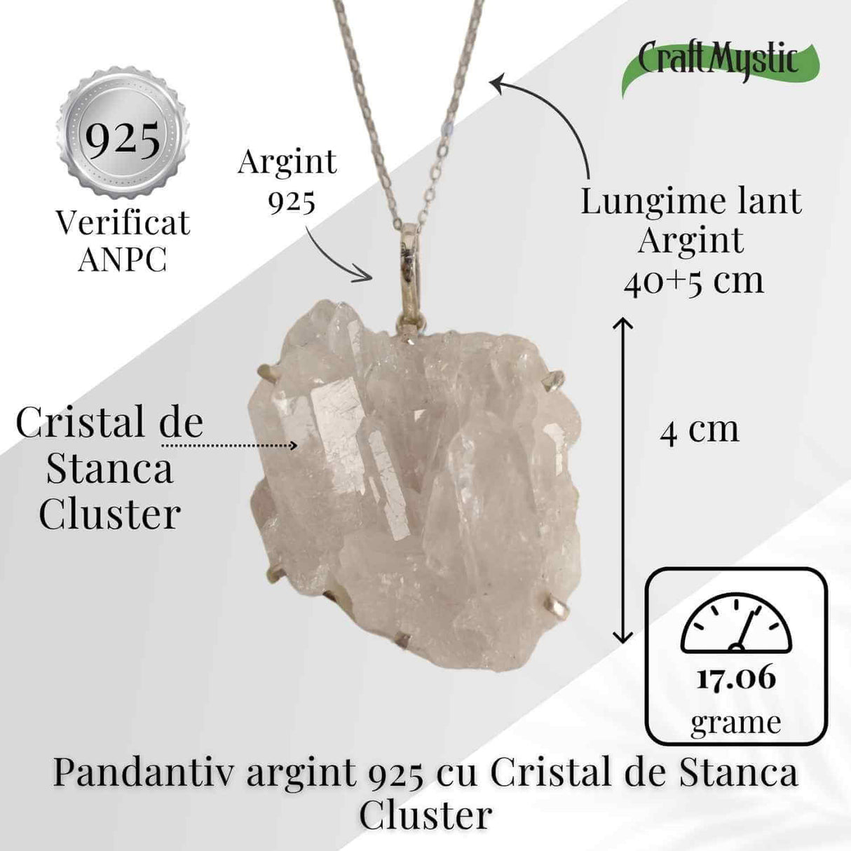 Claritate si Echilibru Zilnic - Colier Cristal de Stanca si Argint 925