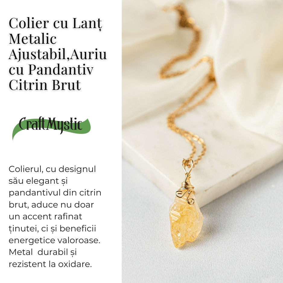 Colier auriu cu Citrin Brut - Prosperitate si Energie Pozitiva