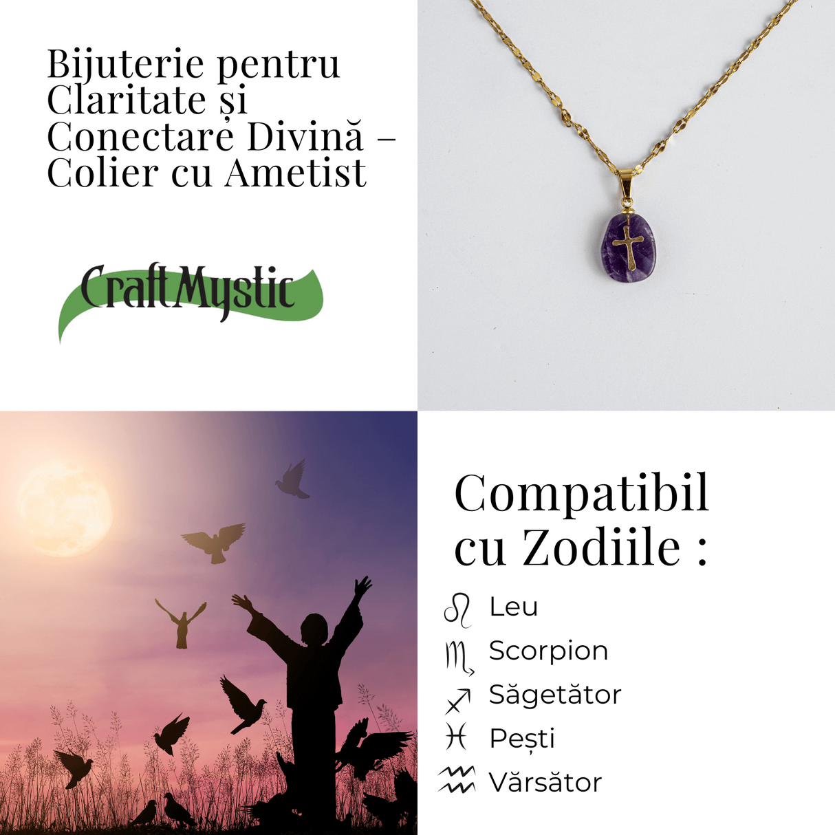 Bijuterie pentru Claritate si Conectare Divina - Colier Cruce cu Ametist