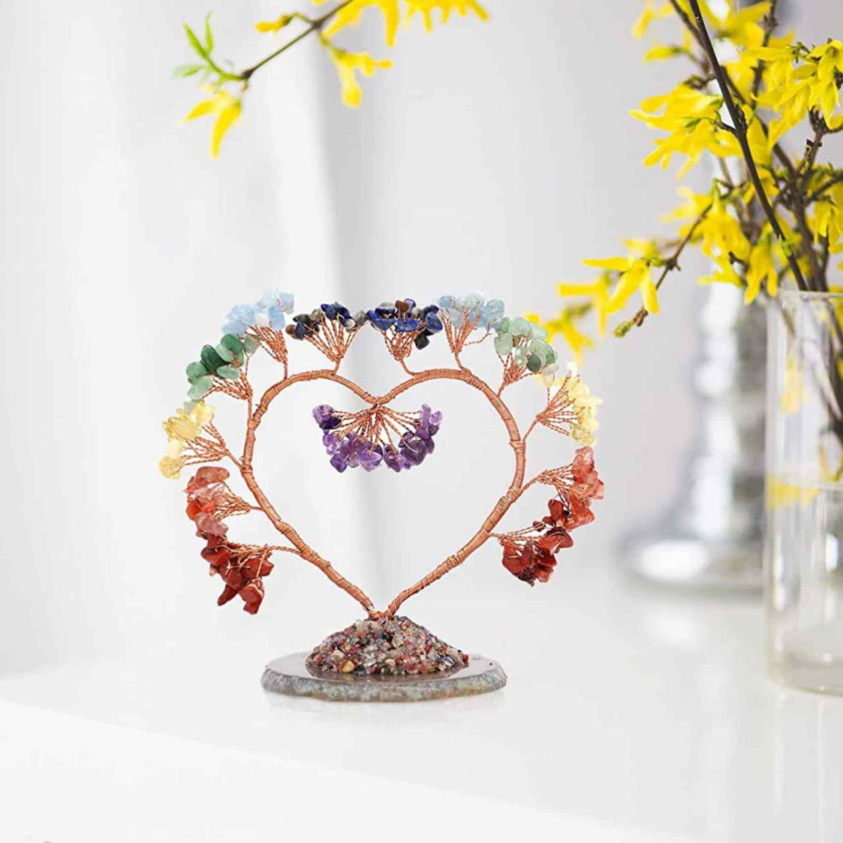 Copac pietre semipretioase 7 chakra in forma de inima - Decor cristal feng shui, accesorii premium pentru birou