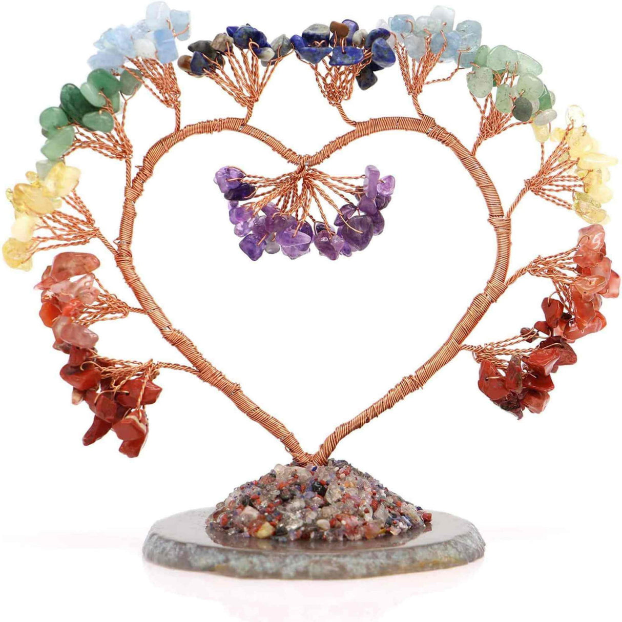 Copac pietre semipretioase 7 chakra in forma de inima - Decor cristal feng shui, accesorii premium pentru birou