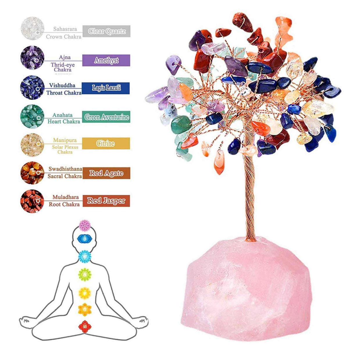 Copacel 12-13 cm din 7 pietre naturale Chakra si baza din cristal natural Ametist pentru noroc si prosperitate