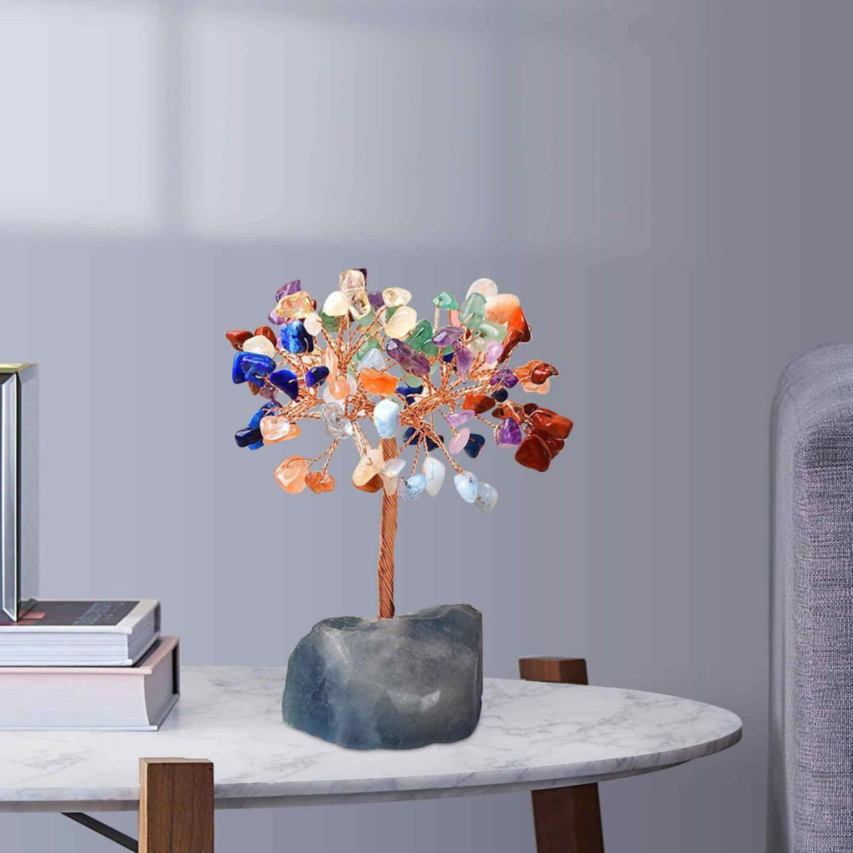 Copacel 12-13 cm din 7 pietre naturale Chakra si baza din cristal natural Ametist pentru noroc si prosperitate