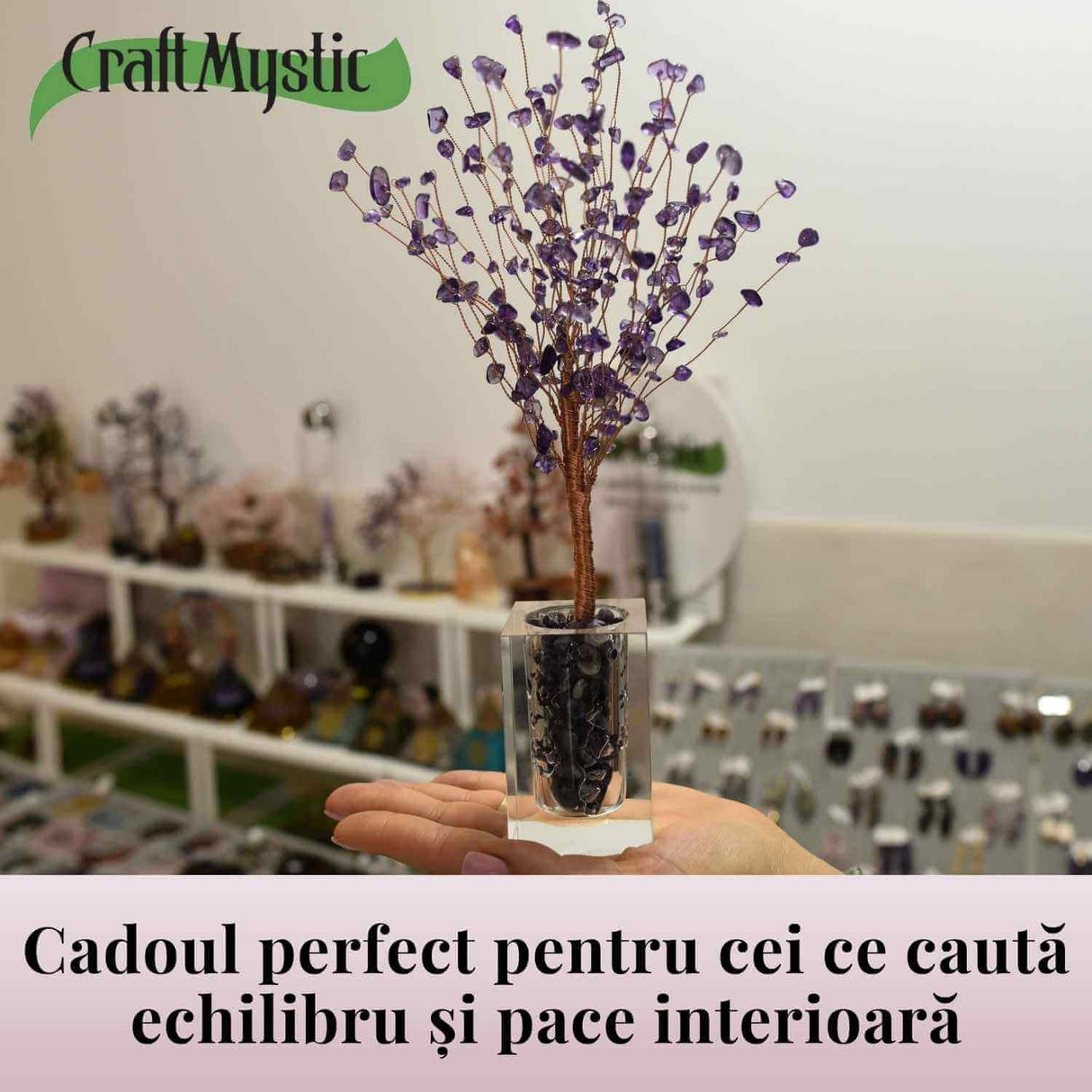 Copacel tip vaza cu pietre naturale de ametist si umplutura de pietre naturale de ametist