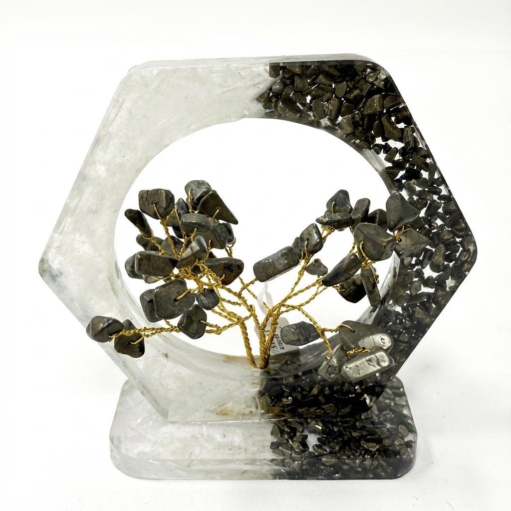 Copac Orgon cu Pirita si Selenit - Forma Hexagonala 10×10 cm