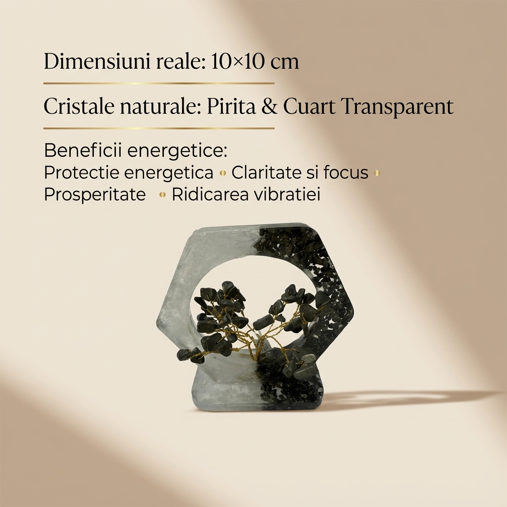 Copac Orgon cu Pirita si Selenit - Forma Hexagonala 10×10 cm