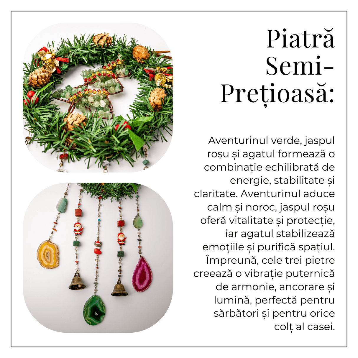 Coronita de Craciun cu Aventurin Verde, Jasp Rosu si Agat - Arborele Prosperitatii si Magiei Festive
