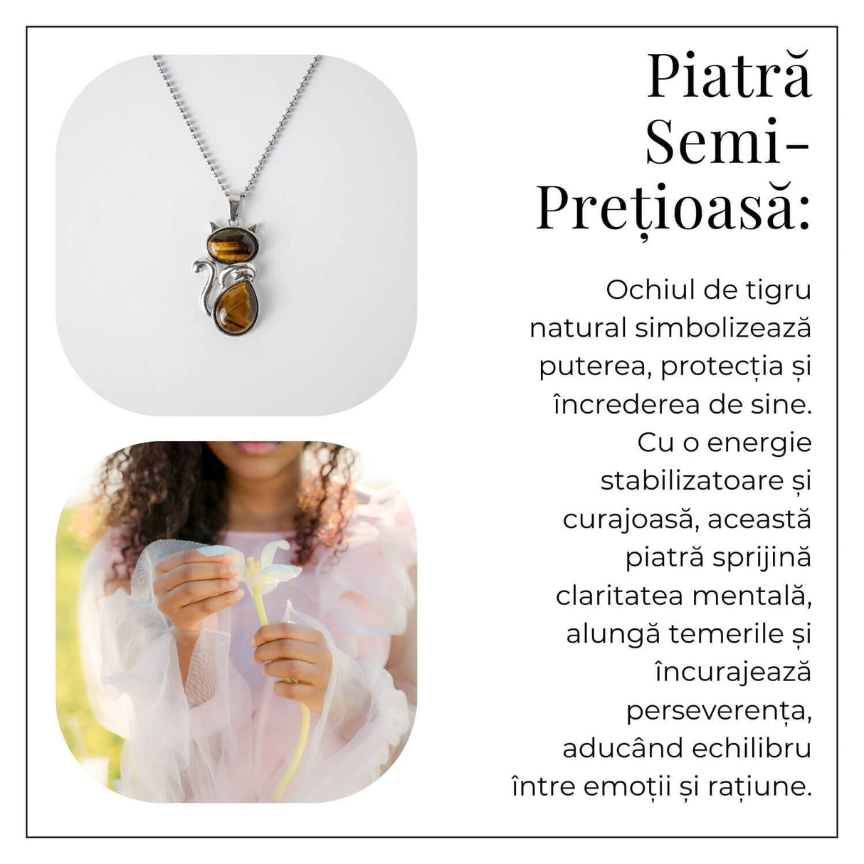 Protectie si Putere - Colier Pisica din Otel Inoxidabil cu Ochi de Tigru