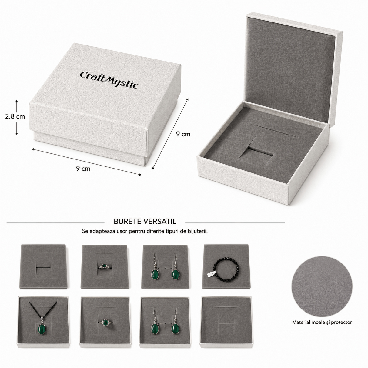 Cutie Premium alb texturat pentru Bijuterii CraftMystic 9x9 cm