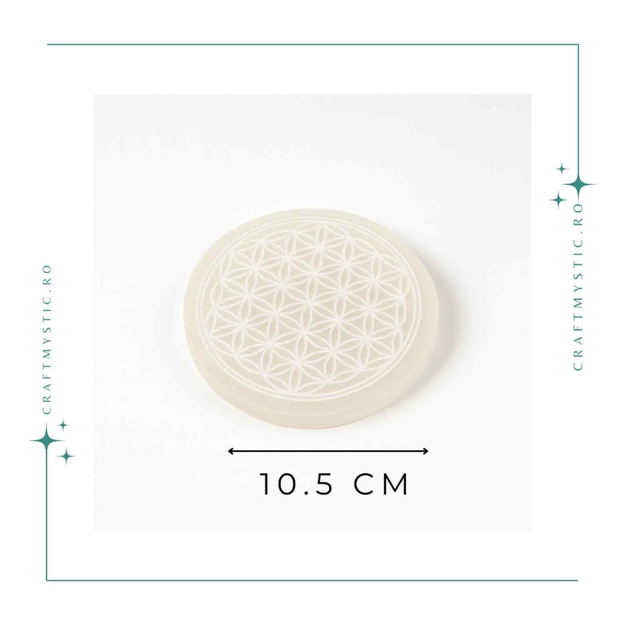 Placa Selenit cu Floarea Vietii – Purificare, Armonie si Reincarcare Energetica 10.5 cm