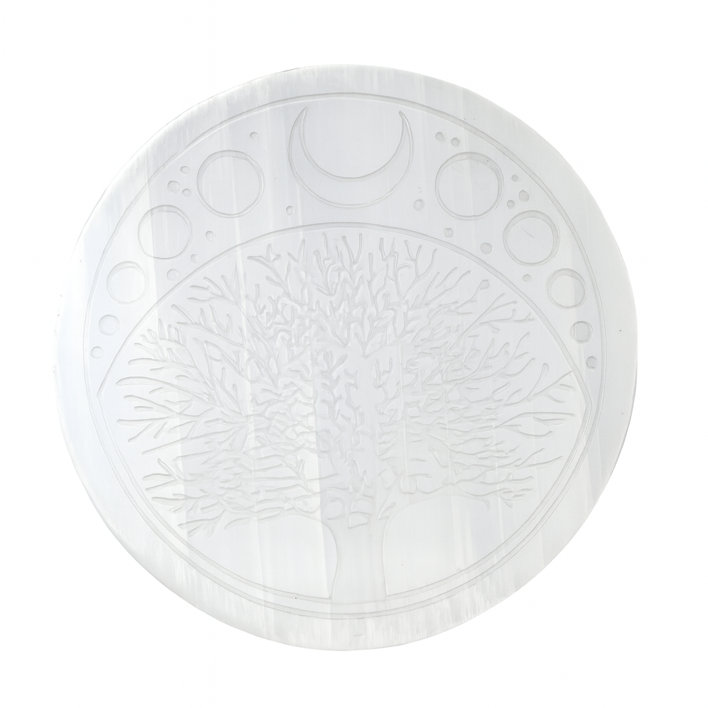 Disc Rotund din Selenit Natural 12cm - Placa Floarea Vietii pentru Purificare si Armonie Energetica