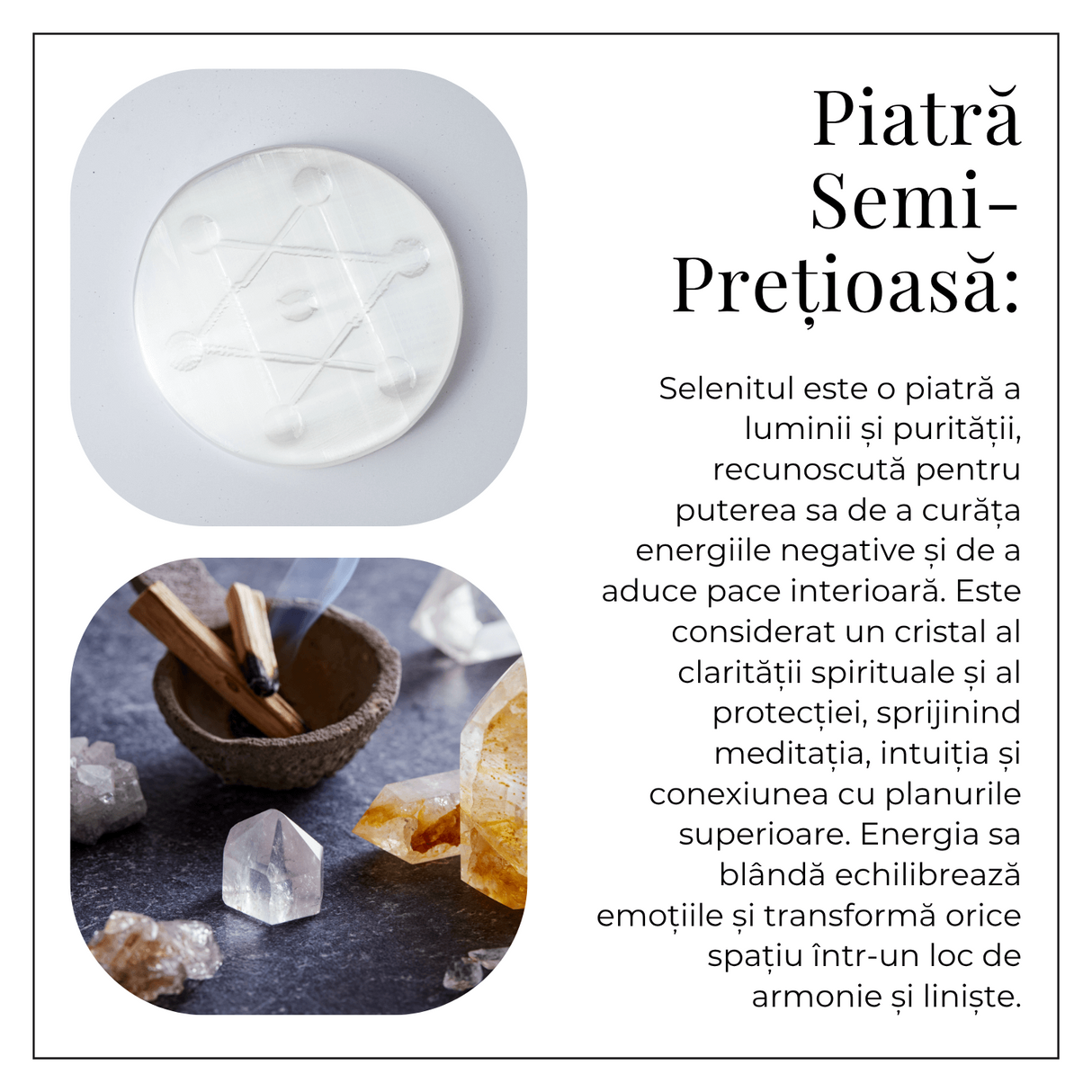 Disc Rotund din Selenit Natural 12cm - Placa cu Simbolul Metatron pentru Purificare si Protectie Energetica