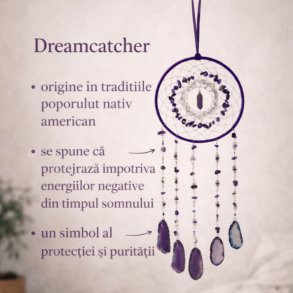 Dreamcatcher arborele vietii cu ametist – un simbol al claritătii si linistii interioare