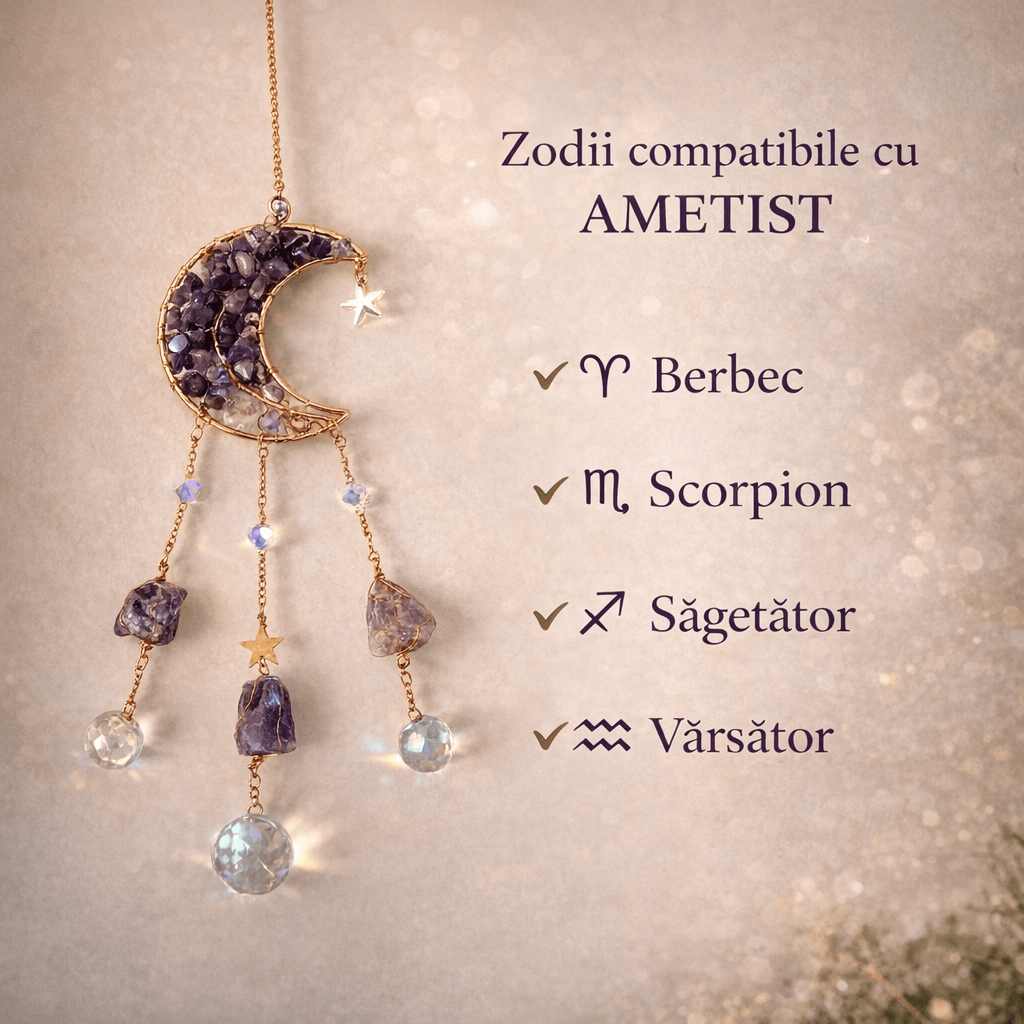 Ornament decorativ cu ametist – semiluna pentru armonia spatiului