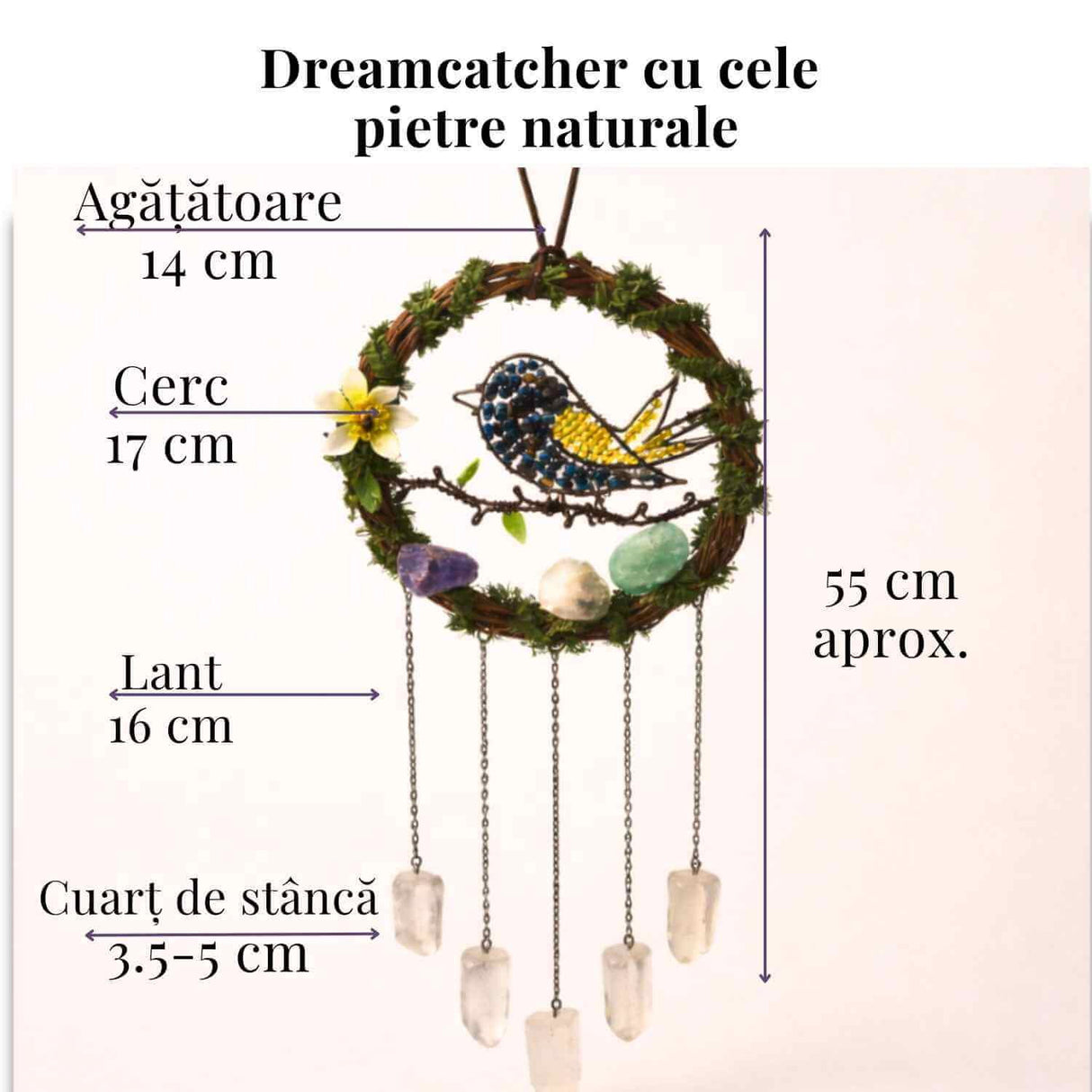 Dreamcatcher cu pietre naturale pentru echilibru, calm si intentie personala