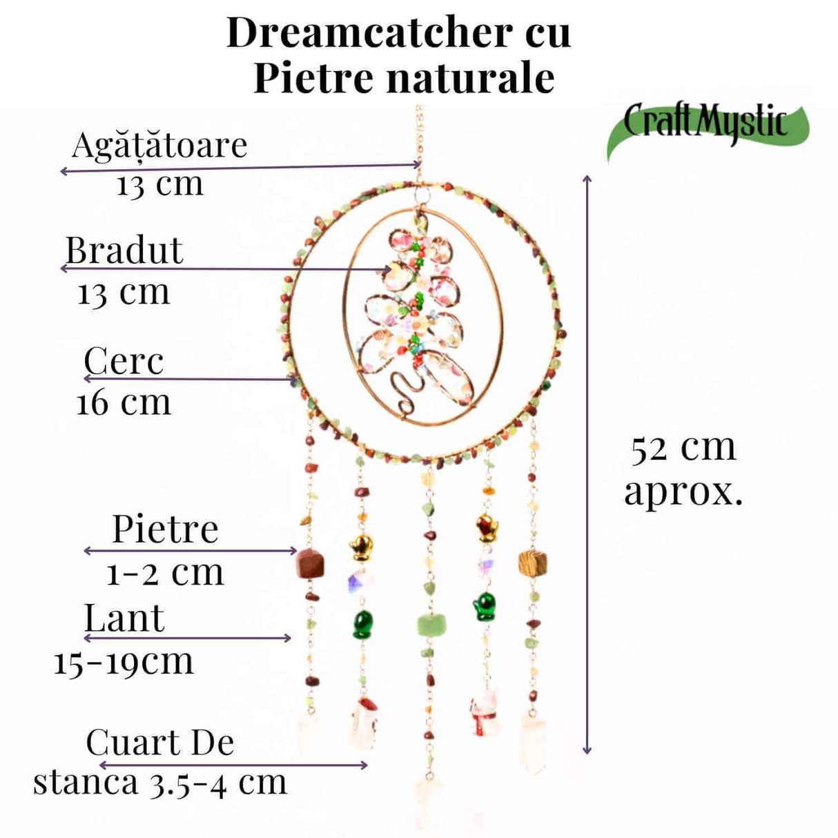 Dreamcatcher cu Pietre Naturale – Stabilitate, Echilibru si Claritate Interioara