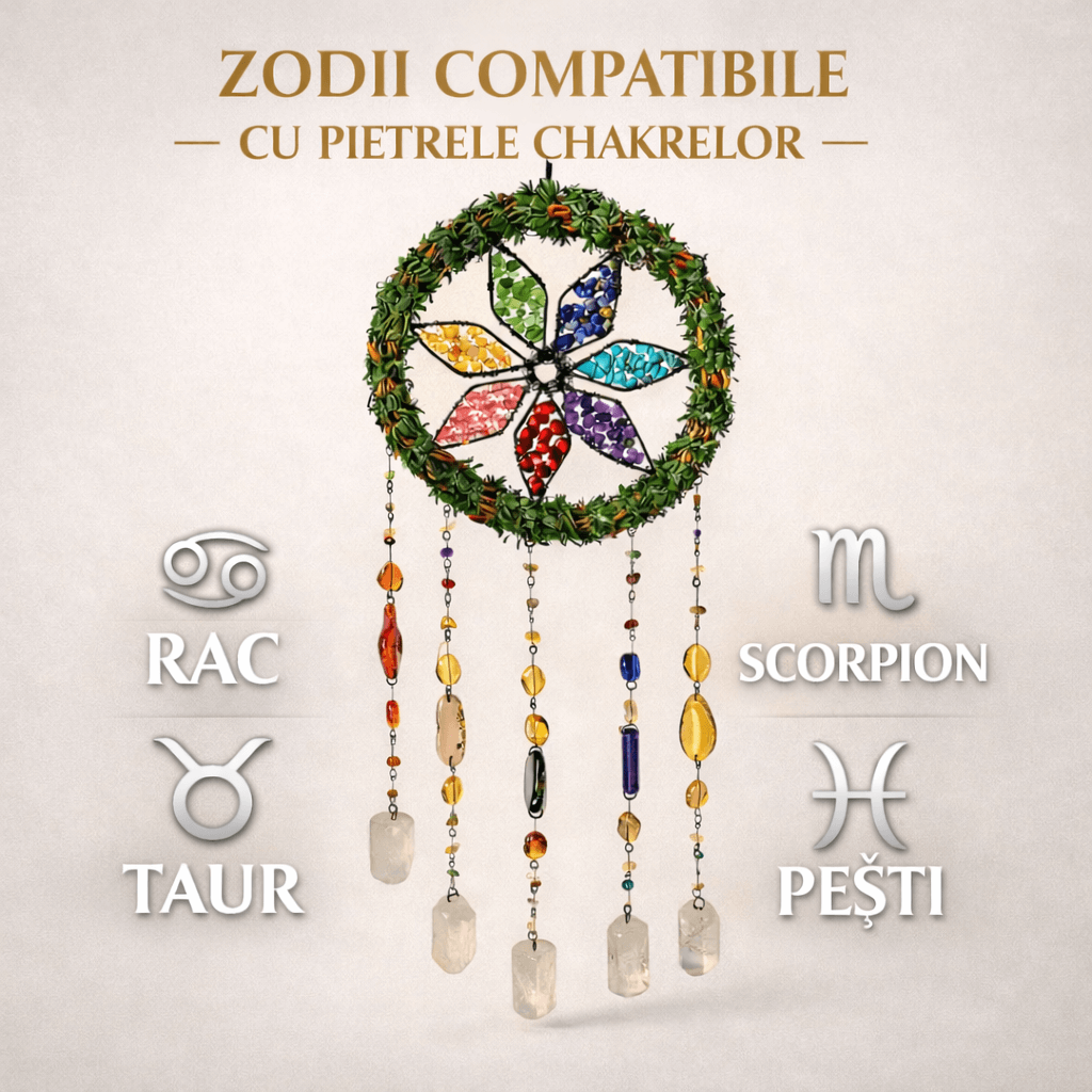 Dreamcatcher cu cele 7 Chakre si Cuart de Stanca – Echilibru Energetic si Armonie Interioara
