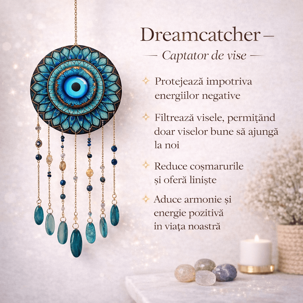 Dreamcatcher cu Lapis Lazuli si Ochi Protector – Claritate, Intuitie si Spatiu Sigur
