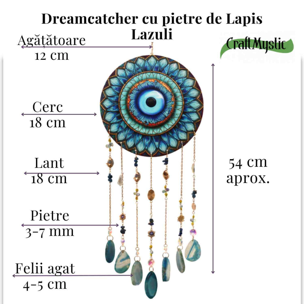 Dreamcatcher cu Lapis Lazuli si Ochi Protector – Claritate, Intuitie si Spatiu Sigur
