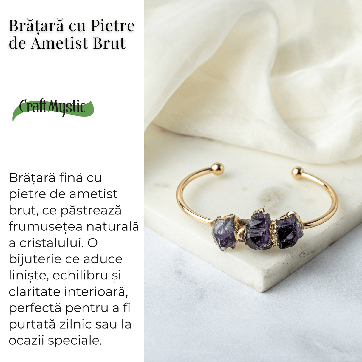 Bratara Cupru cu Ametist Brut - Claritate si Echilibru Interior