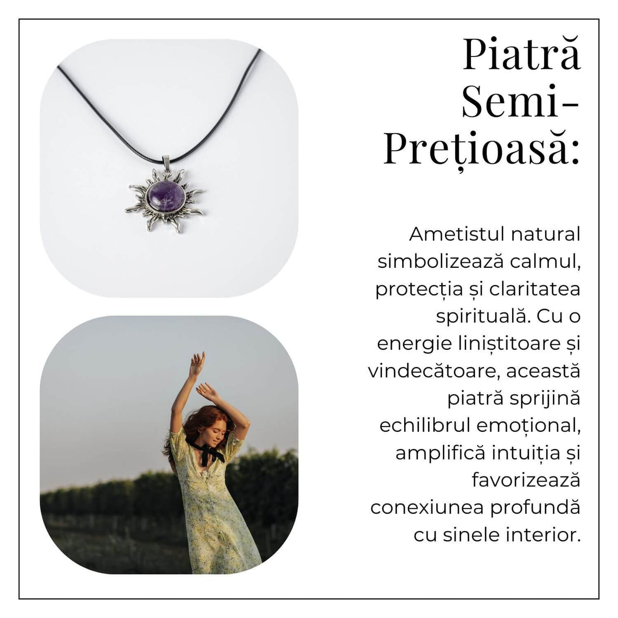 Echilibru si Spiritualitate - Colier Soare cu Ametist Natural