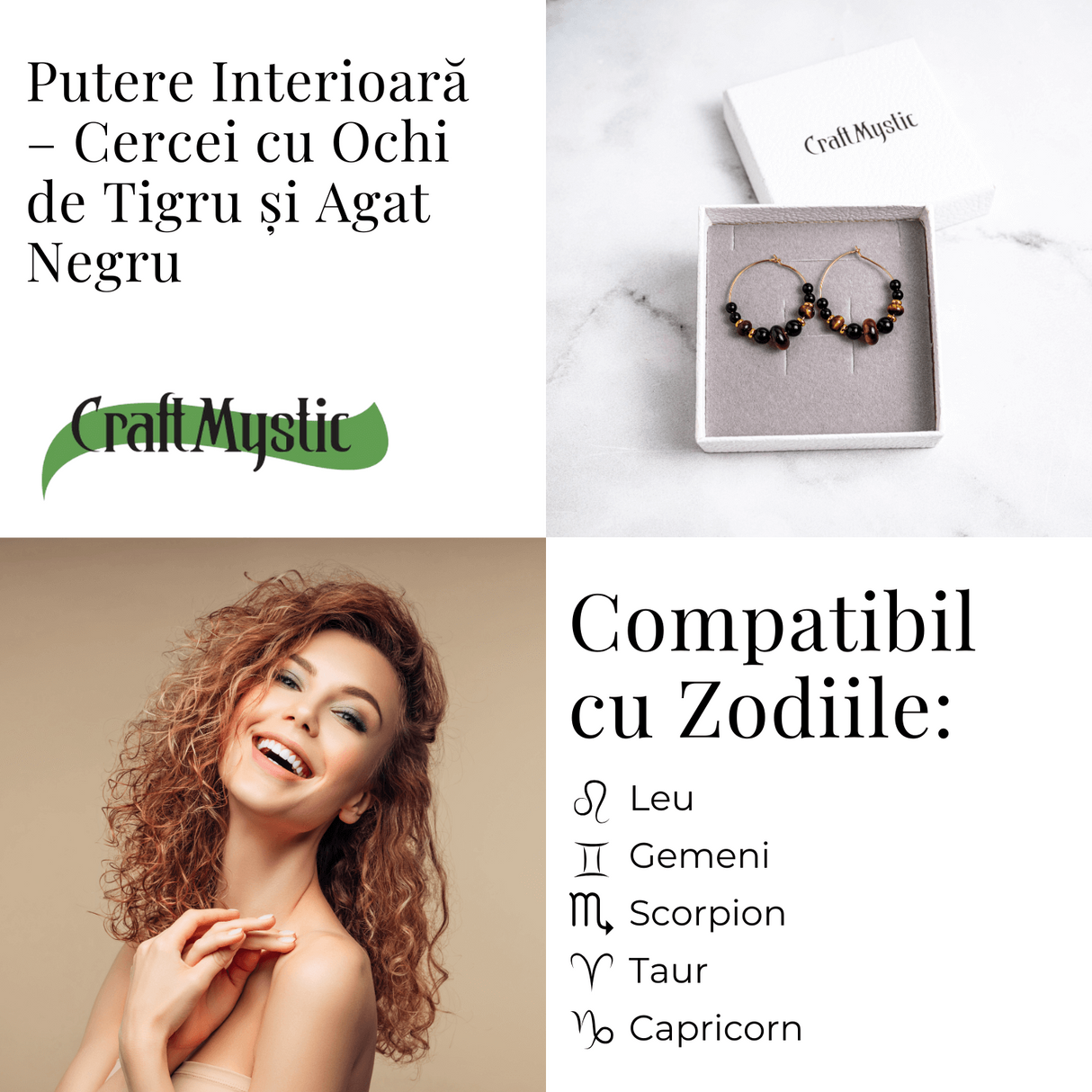 Putere Interioara - Cercei cu Ochi de Tigru si Agat Negru