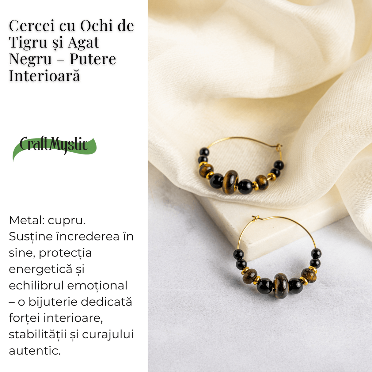 Putere Interioara - Cercei cu Ochi de Tigru si Agat Negru