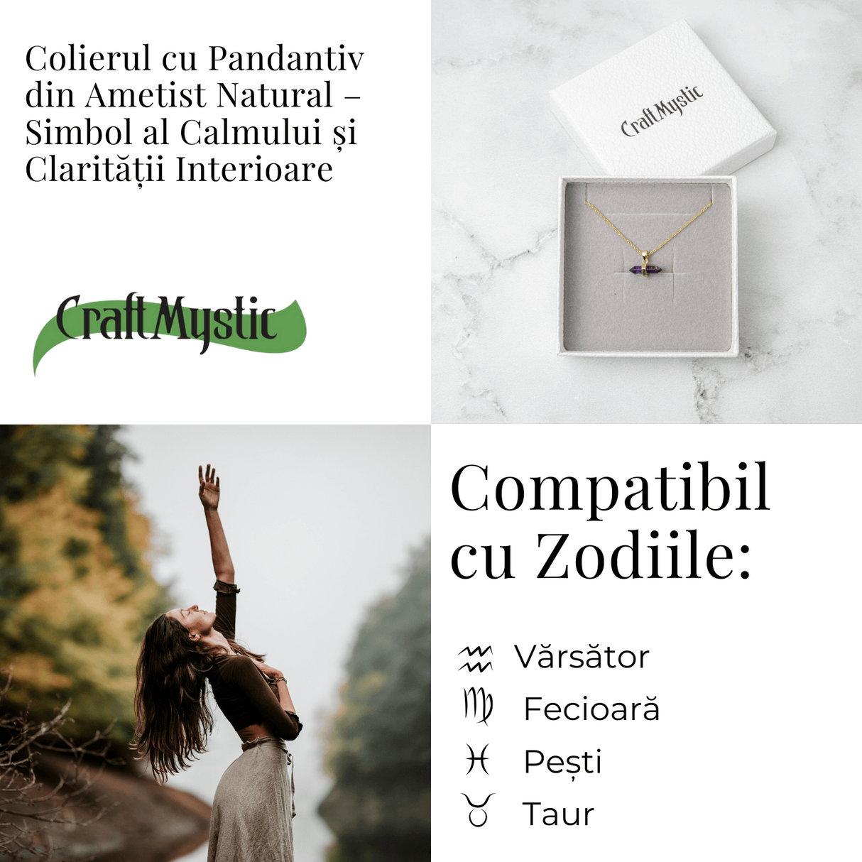 Echilibru si Liniste - Colier din Ametist Natural cu Lanț din Oțel Inoxidabil